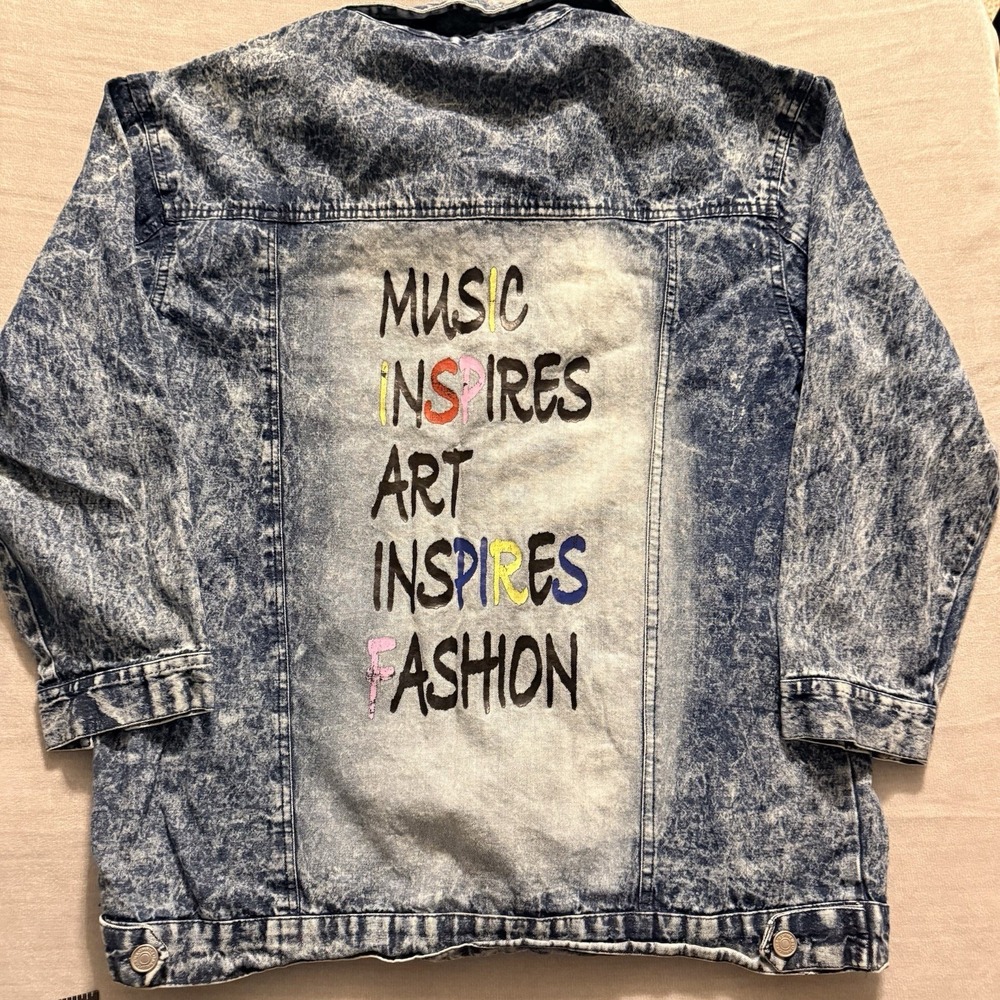 Thrill Jeans Denim Shirt Jacket XL Acid Wash Music Inspires Art Streetwear